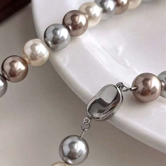 SALE Sterling Silver Stamped Vintage Mixed Pearl Necklace - Picture 2 of 5